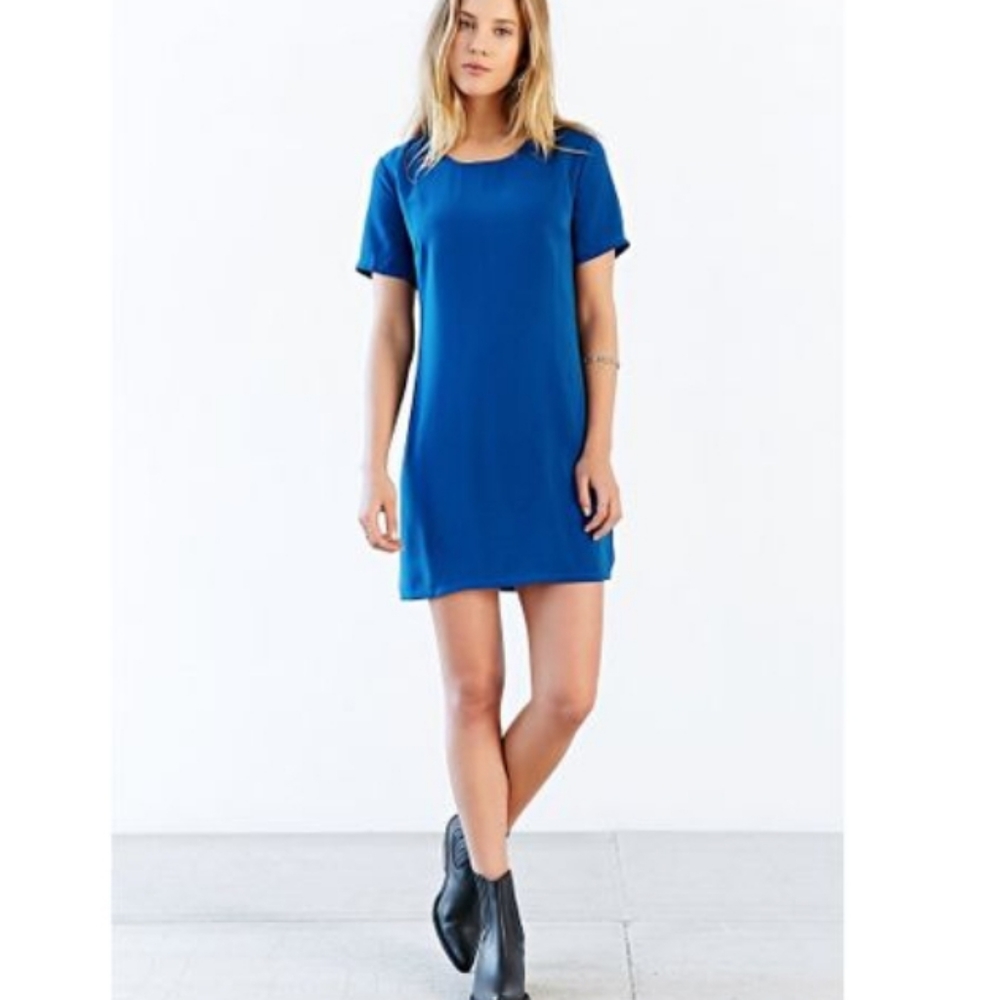 KIMCHI BLUE WOVEN A-LINE T SHIRT DRESS BLUE SZ M